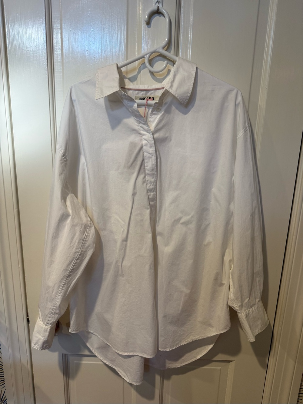 Boden White Cotton Relaxed Fit Button-Down Blouse